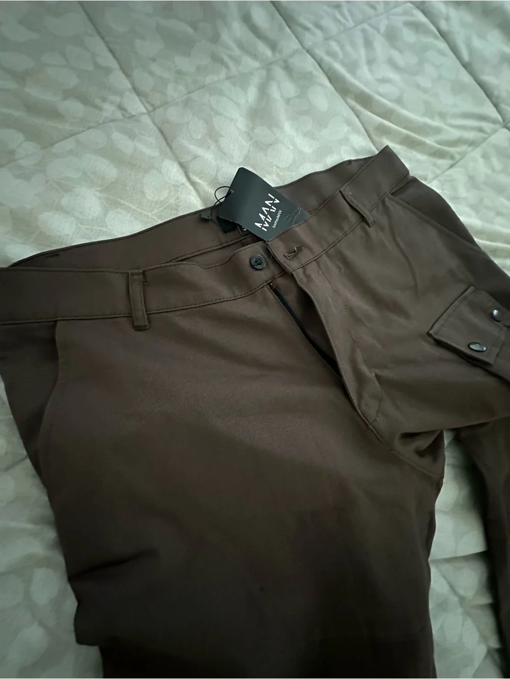 Boohoo Brown Cargo Pants with Zip Hem Detail